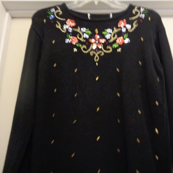 VINTAGE RETRO HOLIDAY GIRL Bling Beads & Beaded Sweater P S to M - Picture 4 of 6